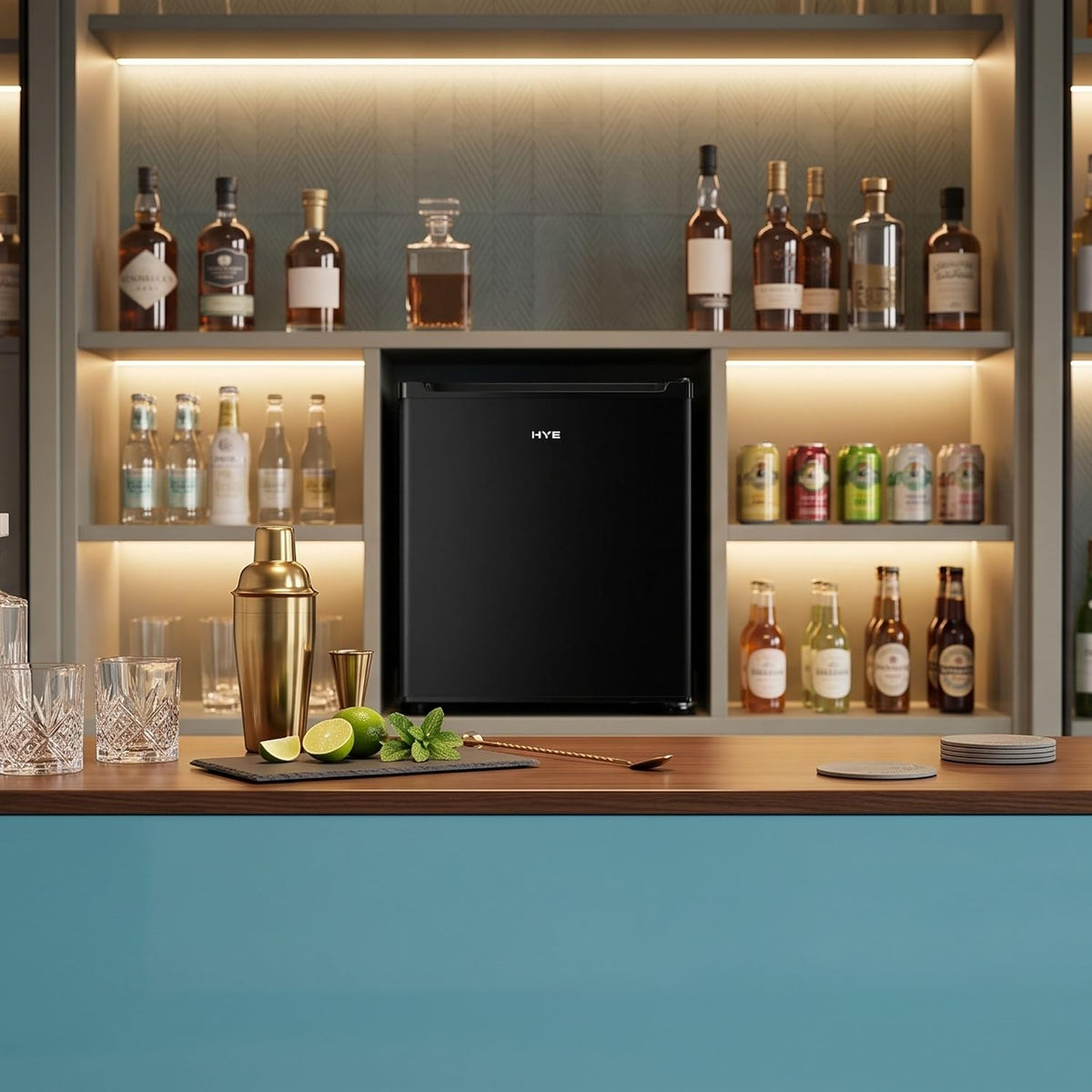HYE Mini Fridge - 40L Capacity, 44cm Width, Black