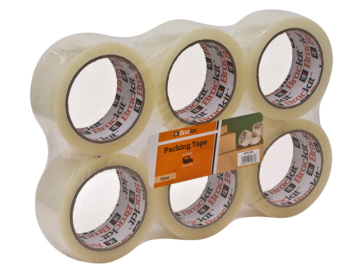 brackit Packing Tape Brown 48mm x 66m, Bulk Pack of 6 Rolls