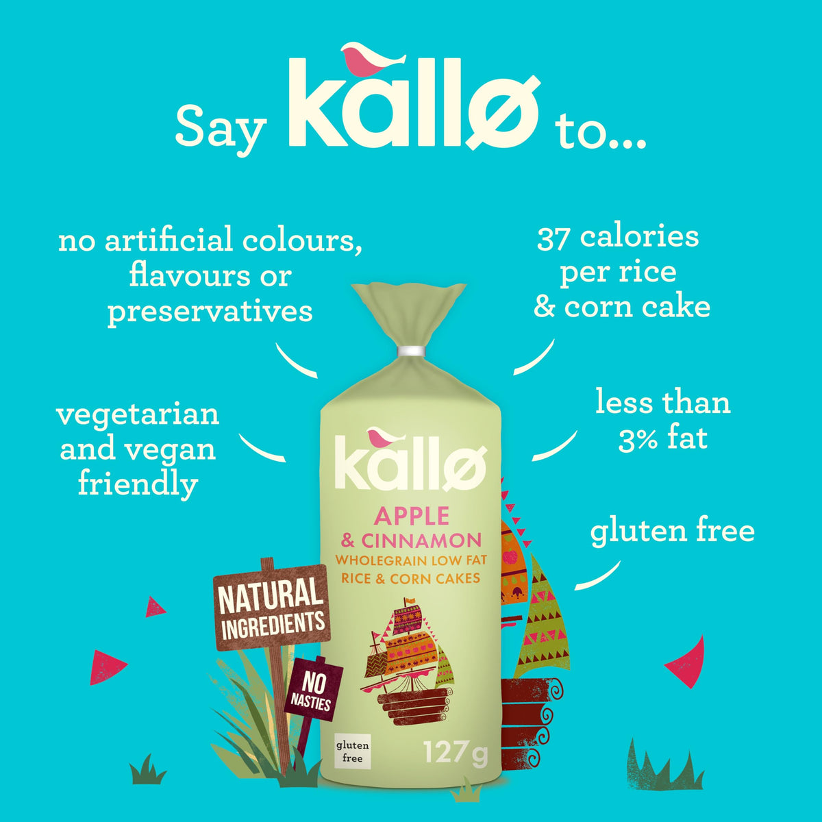 Kallo Blueberry & Vanilla Corn & Rice Cakes, Wholegrain Low Fat Healthy Snacks for Adults & Children, Vegan Friendly, Gluten Free, No Artificial Flavours or Preservatives, Single Pack – 1 x 131g