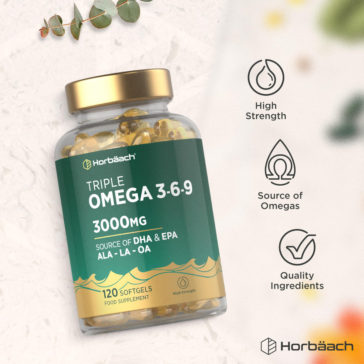 Triple Omega 3 6 9 Capsules 3000mg ALA, LA & OA - 240 Softgels