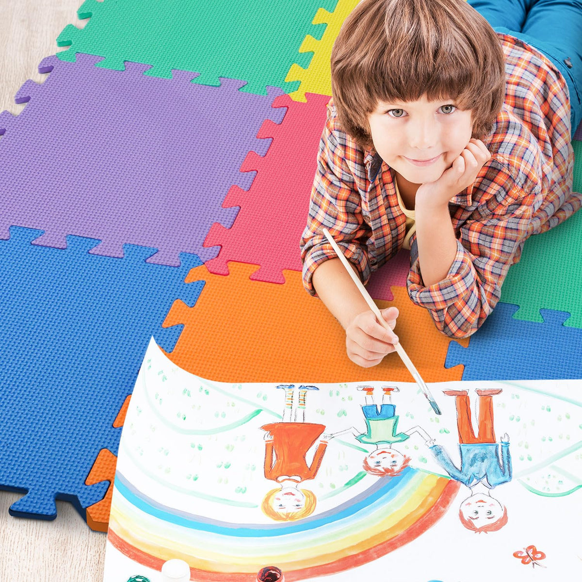 kidoola Foam Baby Play Mat (29x29cm) – Thick & Soft EVA Foam Interlocking Floor Tile Matting for Children – Large Multi Colour, Safe & Comfortable 7mm Thick Play Flooring (9pc)