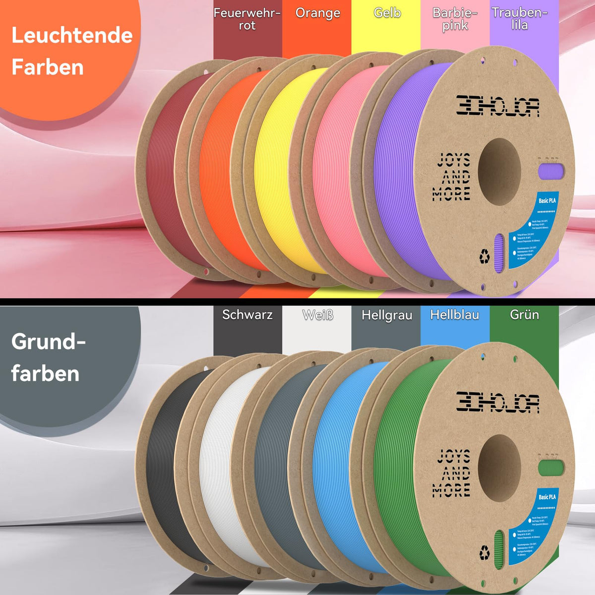 3DHoJor Basic PETG Filament 1.75mm 1kg*2 Bundle for 3D Printers-2Pack Black