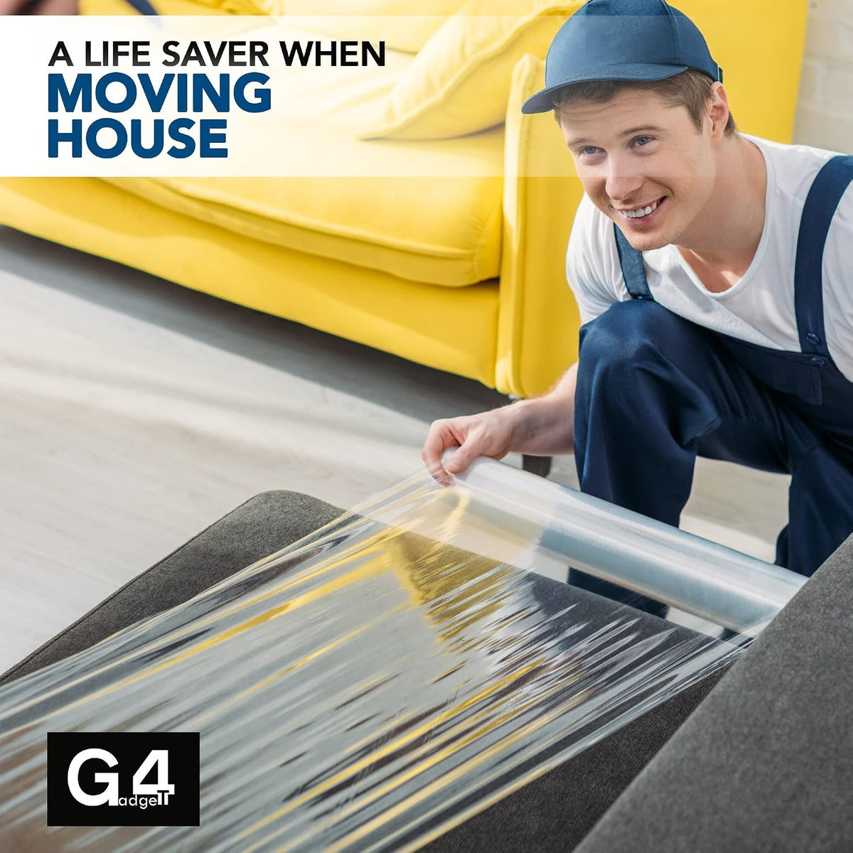 G4GADGET Heavy Duty Pallet Wrap 400mm x 200m Elongation | Strong Cling Film for Packaging, Moving & Storage | Tear Resistant, Waterproof & Moisture Proof Shrink Wrap Rolls