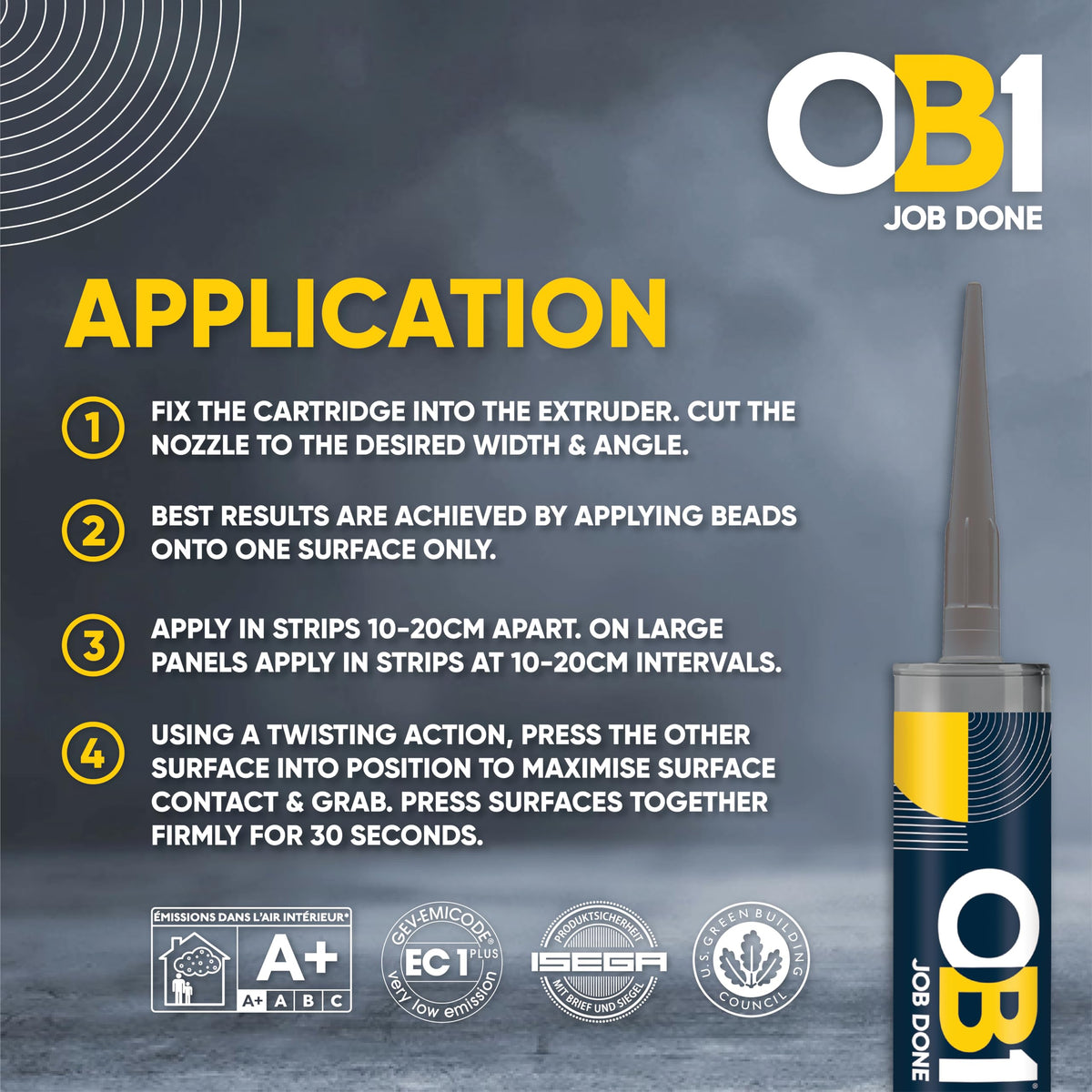 OB1 Clear Multi-Surface Construction Sealant & Adhesive, 290ml 2in1 formula