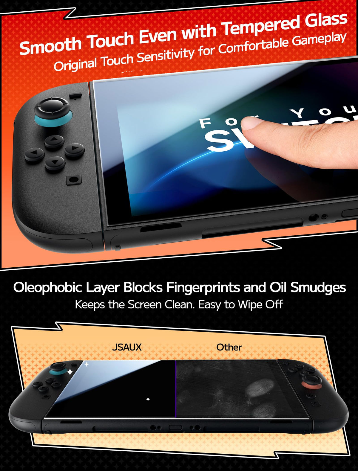 JSAUX Obsidian AR Screen Protector for Nintendo Switch 2,1-Pack