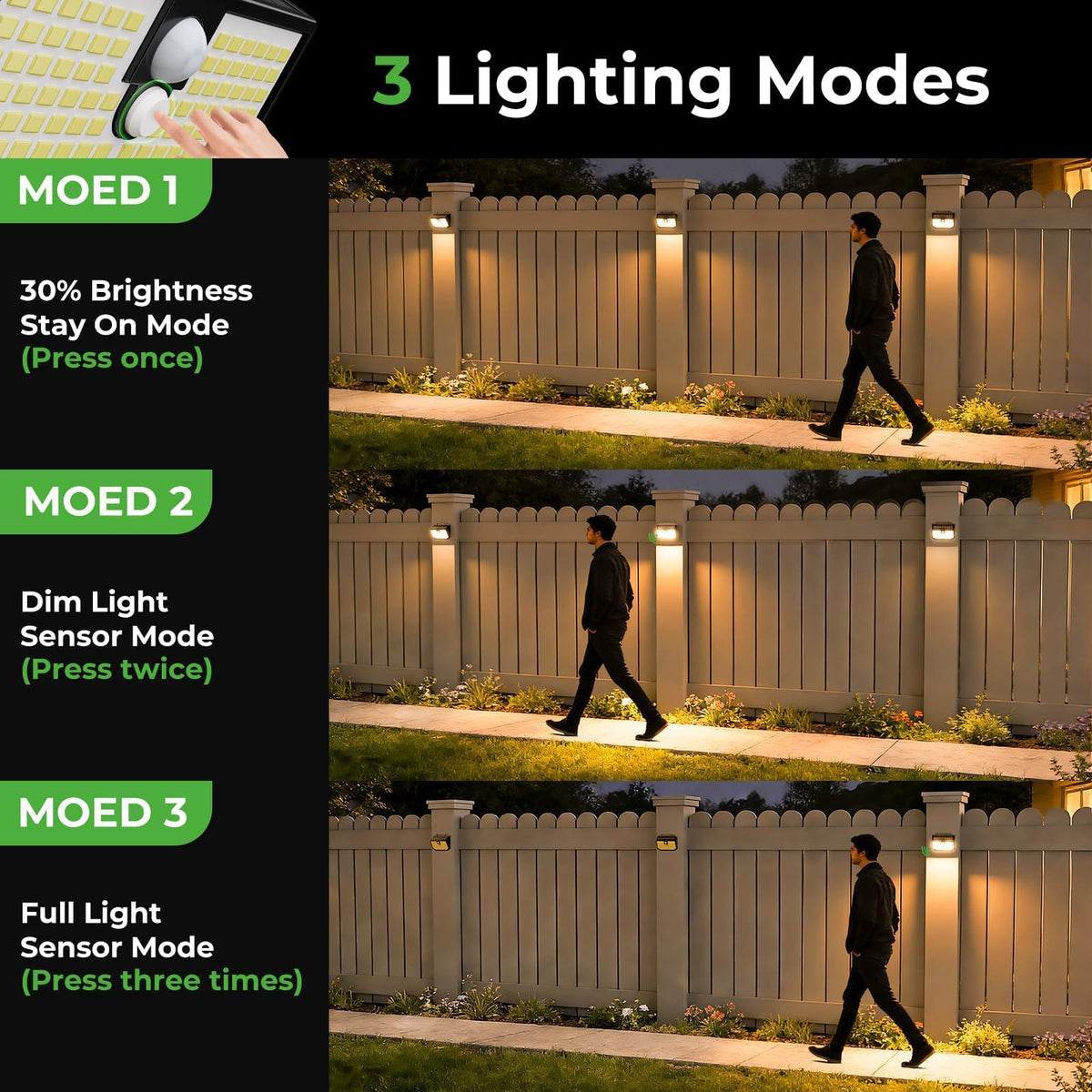 nipify Solar Lights,Upgraded 3000K Warm Solar Garden Lights,3 Modes Motion Sensor and IP65 Waterproof Solar Lights Outdoor Garden for Outside Shed Driveway Backyard Garage Walkway Wall Fences