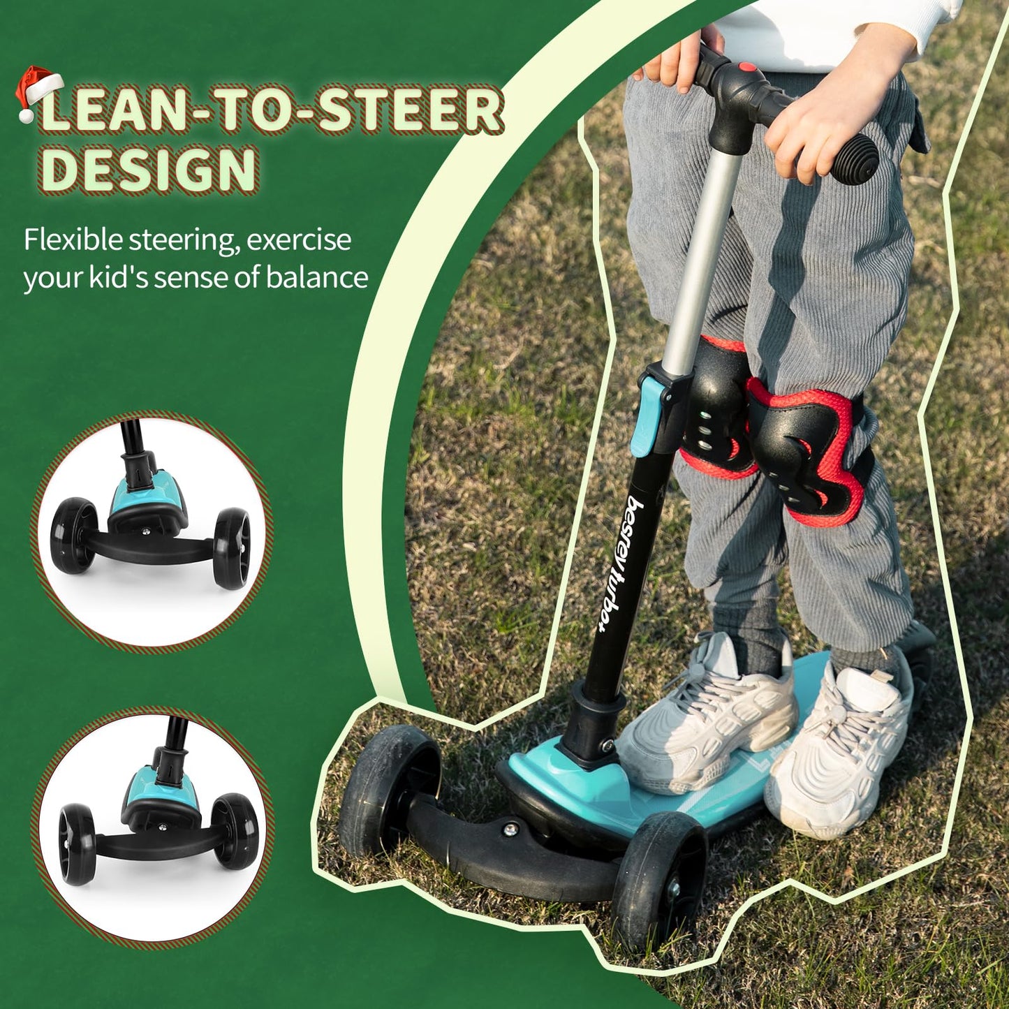 besrey 3-Wheel Toddler Scooter with Lean-to-Steer — Foldable, Anti-Slip Deck | Max 50 kg