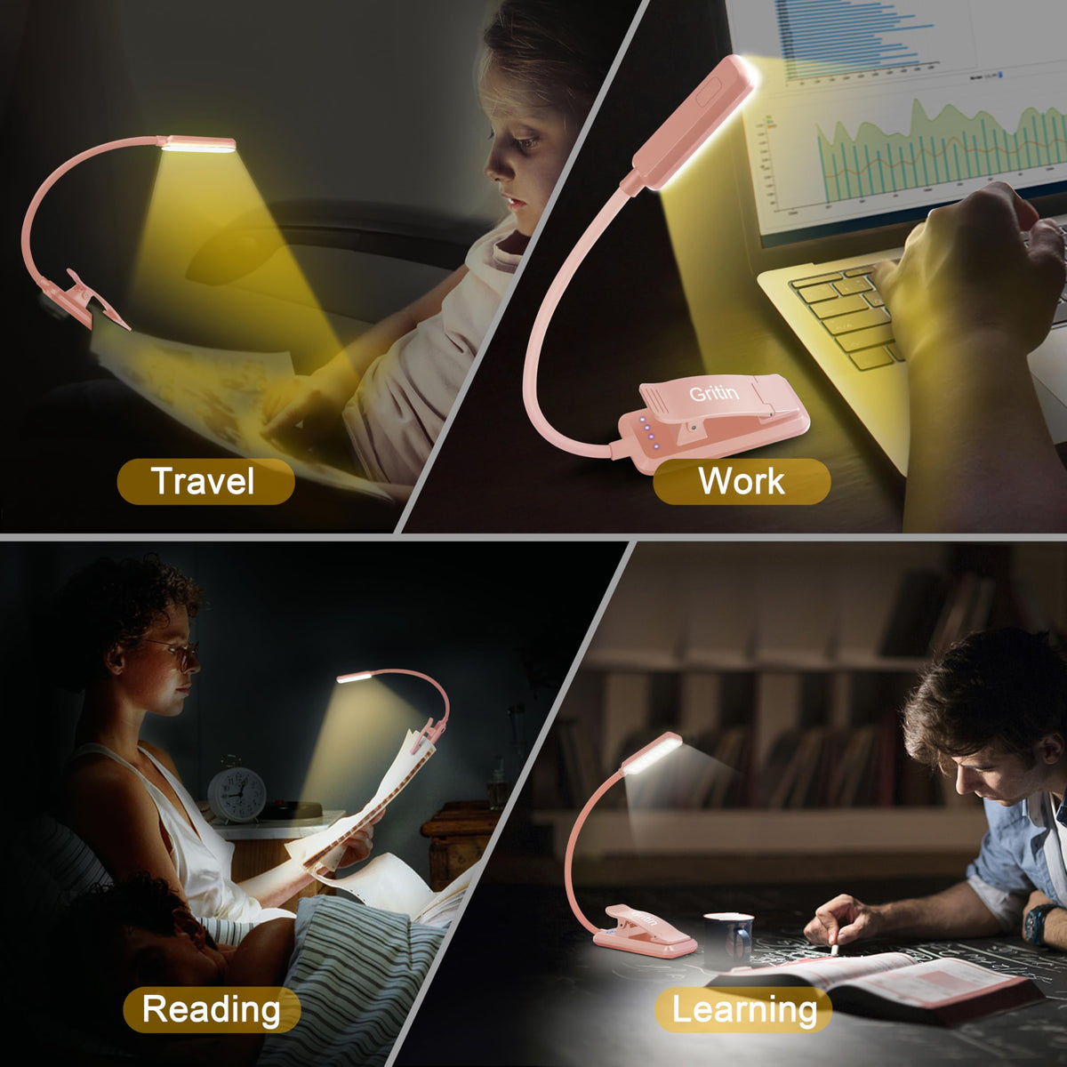 Gritin 9 LED Rechargeable Book Light for Reading in Bed-Stepless Dimming