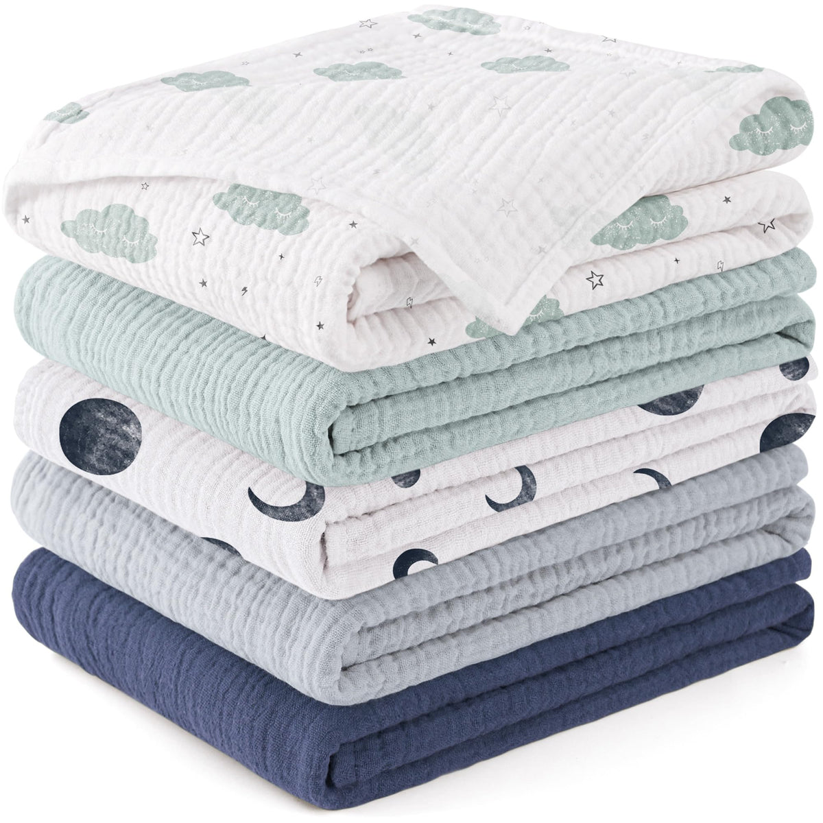 Susurration Muslin Cloths for Baby, 100% Cotton Baby Muslin Squares Cloths for Newborn Boy and Girl, Soft, Breathable and Extremely Absorbent Baby Muslin Burp Cloths, 60 x 60 cm, 5 Pack