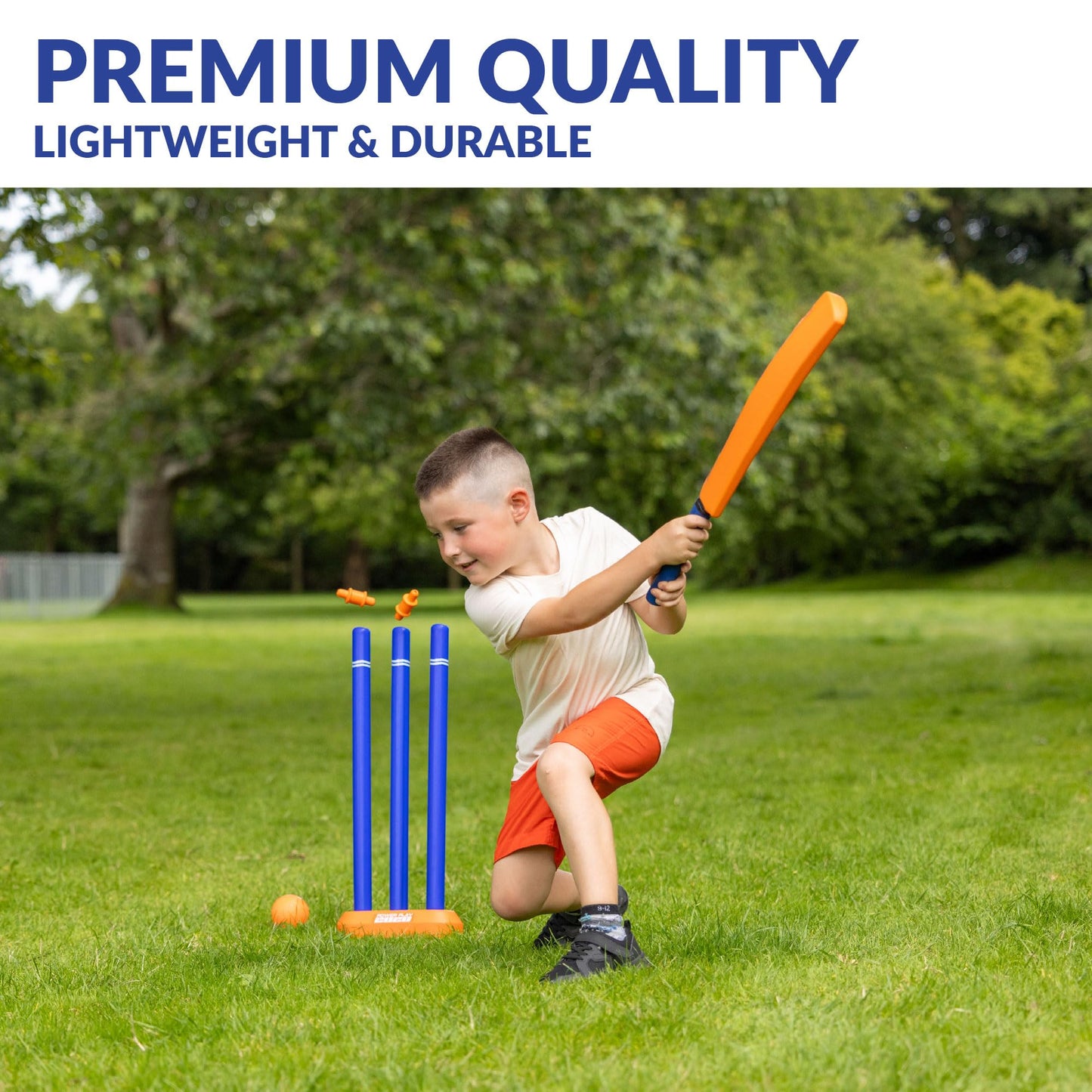 Powerplay Plastic Cricket Set Size 1 for Kids, Lightweight Ball, Stumps & Bat – Fun Outdoor Cricket Set