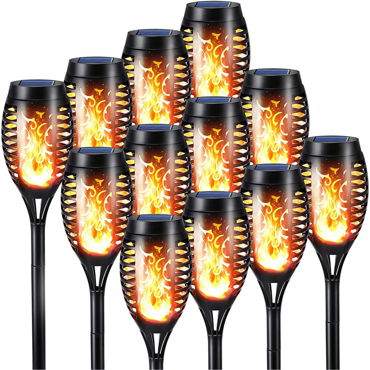 Geemoo 6 Pack Solar Flickering Dancing Flame Lights Waterproof Solar Torch Lights for Outdoor Garden Patio Pathway Yard Driveway Decorative, Warm White