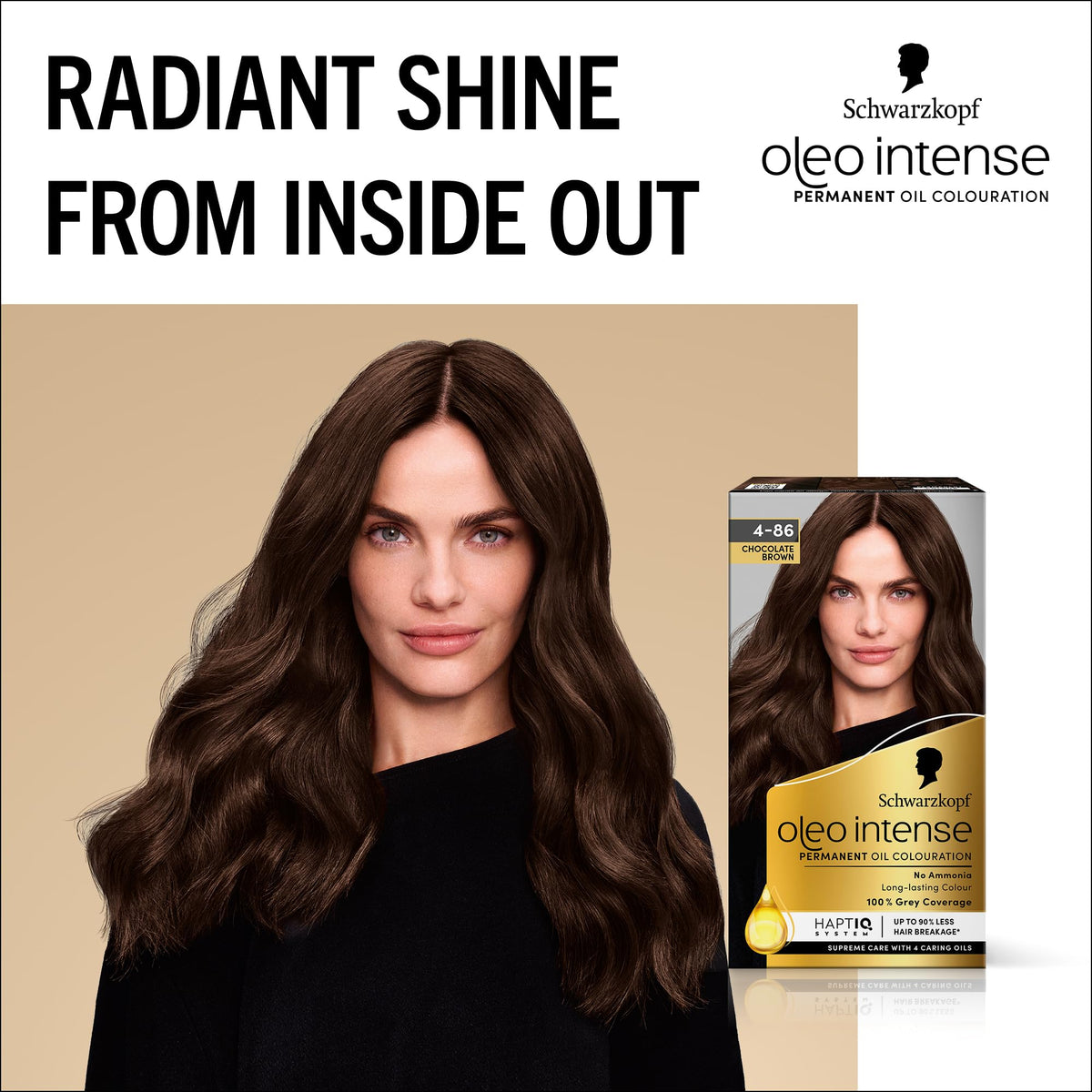 Schwarzkopf Oleo Intense Permanent Hair Colour 4-60 Gold Brown | Ammonia Free Oil Hair Dye | 100% Grey Coverage | Long-Lasting Rich Colour | With HaptIQ System & Caring Oil Mask (Pack of 2)