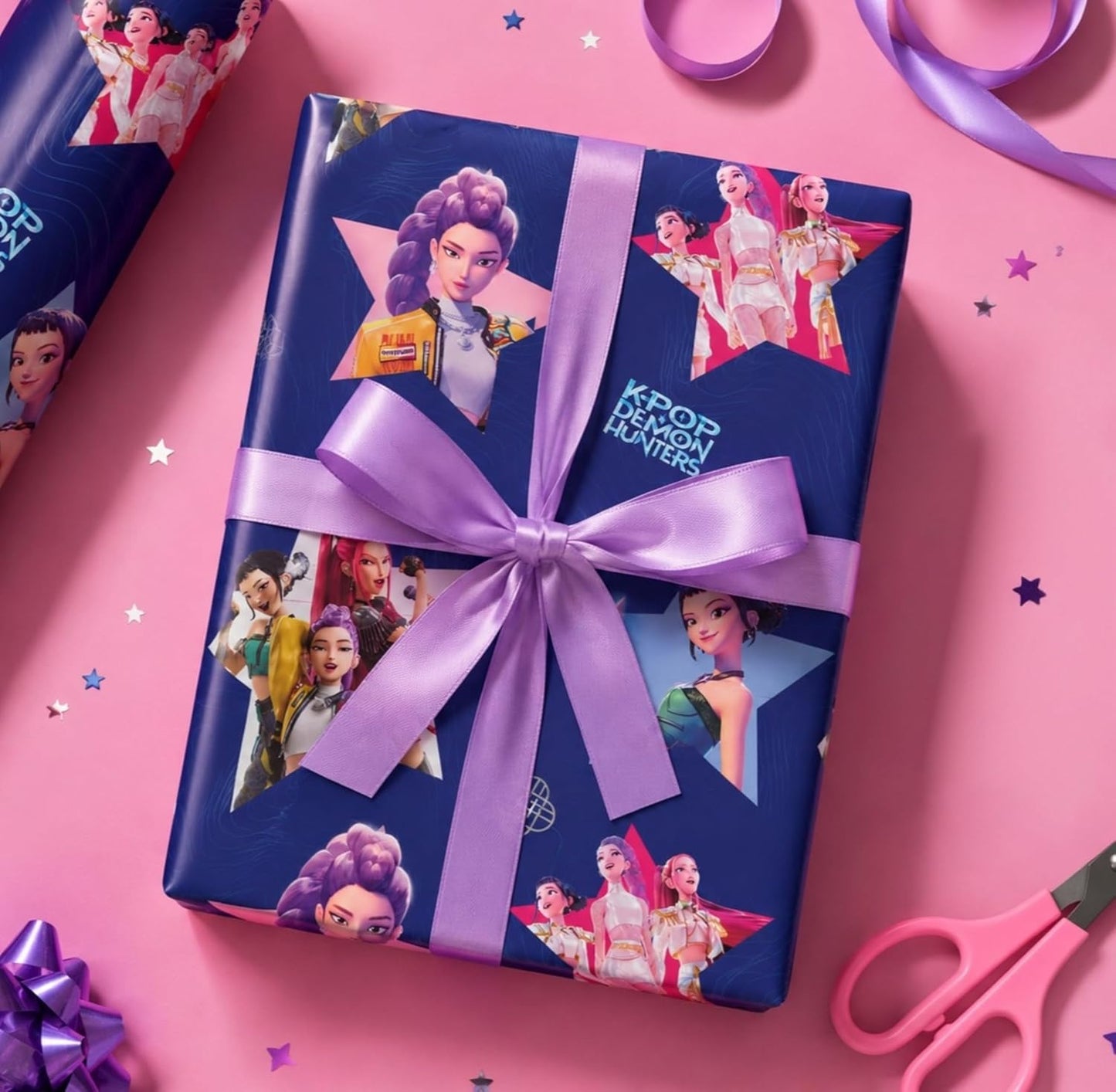 K-POP Demon Hunters Gift Wrap Set, 2 Sheets and Tags, 50 x 70cm, Officially Licensed Kpop Wrapping Paper Birthday Gifts