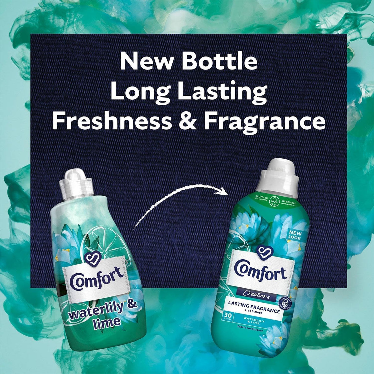 Comfort Creation Concentrated Fabric Conditioner with 100 Days of Long Lasting Fragrance and Softness Intense Liquid Fabric Softener 30 Washes, 900 ml (Waterlily & Lime, Buy 4)