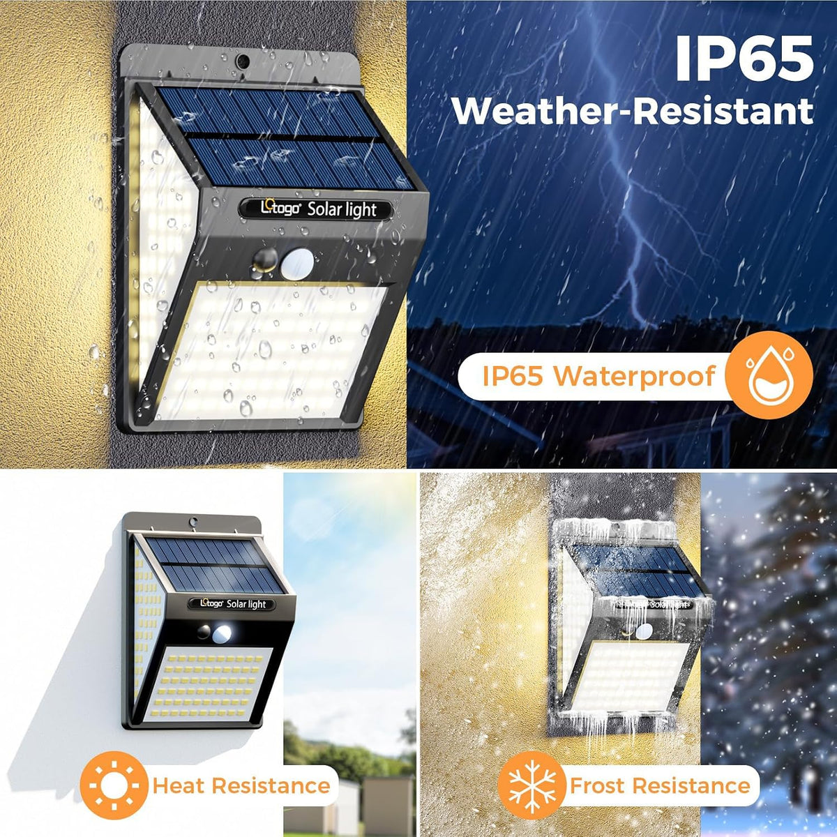 litogo [4 Pack White Frame 140LED Solar Security Lights Outdoor, Solar Motion Sensor Lights 270ºWide Angle Waterproof Solar Powered Durable Wall Lights Outside 3 Modes