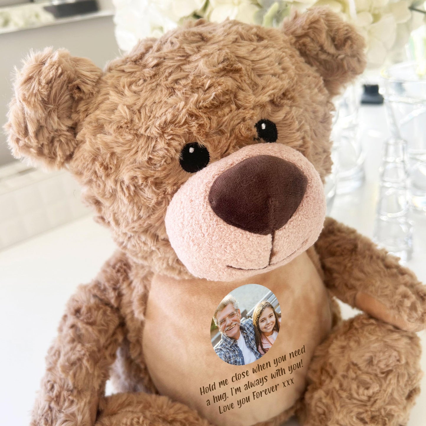Large Personalised Photo Ashes Keepsake Memory Teddy Bear - Grey | Metal Heart Shaped Tin Ashes Urn | Bereavement Memorial Keepsake | Custom Photo & Message | Sympathy Gift | 42cm Tall