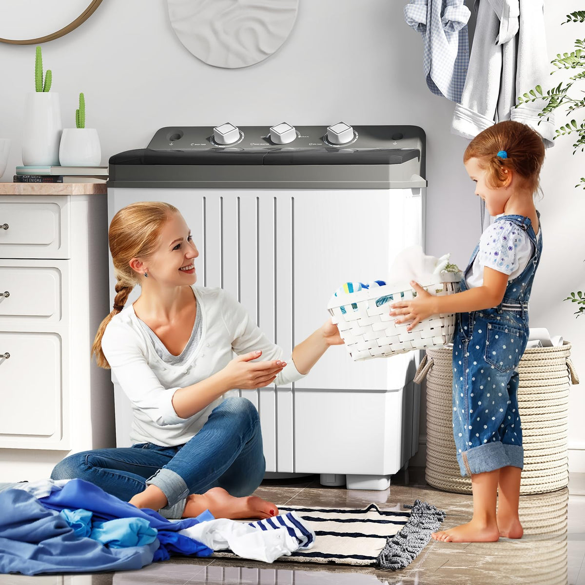 COSTWAY Twin Tub Washing Machine, 8KG (5KG Washer+3KG Dryer)