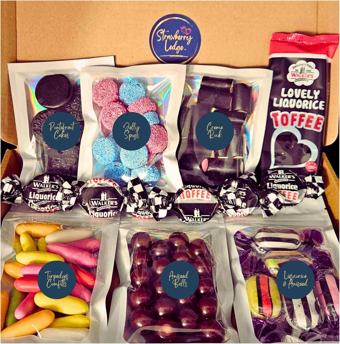 Liquorice Sweets Gift Box | Liquorice Torpedoes, Pontefract Cakes, Aniseed Balls, Jelly Spogs, Cream Rock, Licorice & Aniseed Sweets, Toffees & Bar | Pick n Mix Bags