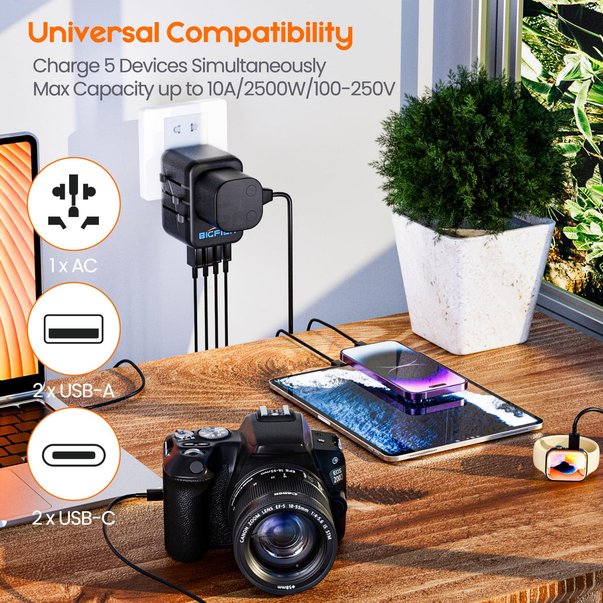 Bigfish Universal Travel Adapter with 35W USB-C PD Fast Charging (C3 Port)