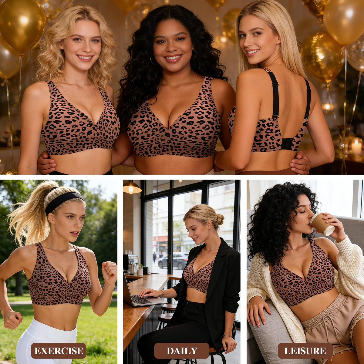 Seamless Jelly Bra,Full Cup Leopard Print Bra Comfort Sleep Jelly Push Up Bra Seamless No Under Wireless Bras for Women UK Everyday T Shirt Bras