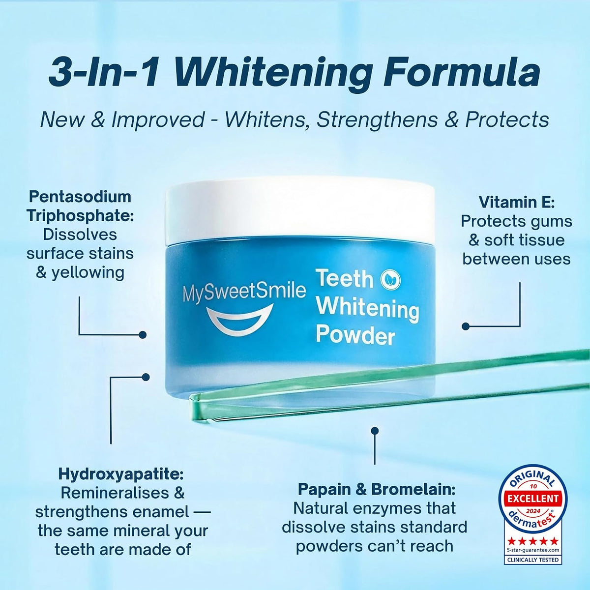 MySweetSmile 3-in-1 Teeth Whitening Powder – 6 Month Supply – Mint Flavour