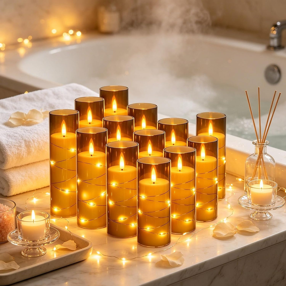 5 Pack Ivory Transparent Taper Candles, Black Wick Flickering Flameless LED Candles with Fairy Lights, Heat Resistant Reusable Plastic Candles, Remote Control, 14/14/16/18/20cm, Indoor Outdoor Decor