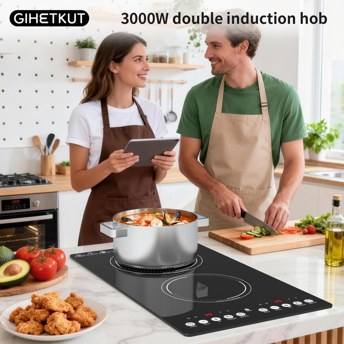 GIHETKUT single electric hob,220V 2000W Electric Hob with LED Touch Control,10 Power Levels, 4H Timer, Safety Lock,portable single burner hob Overheat protection