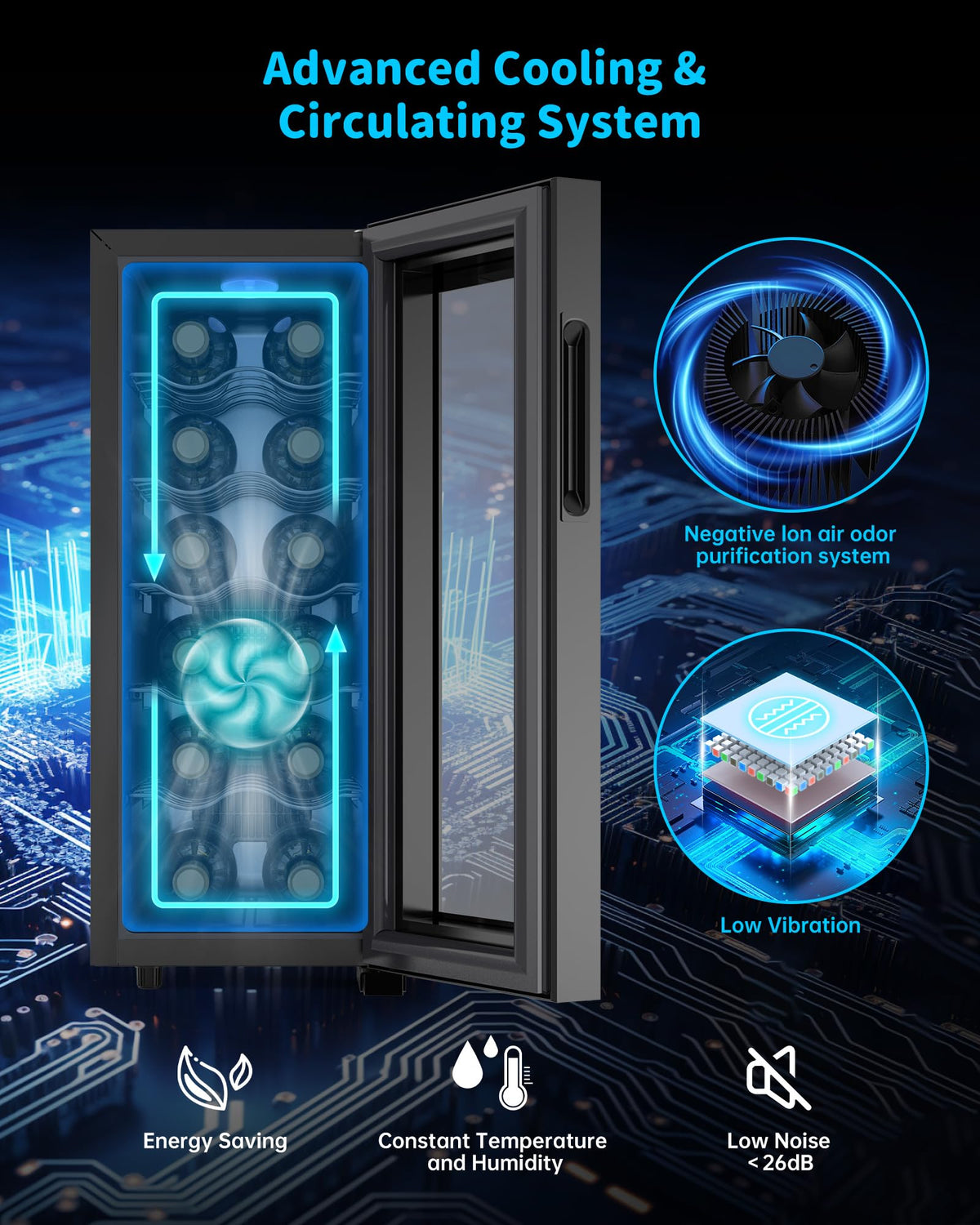 WIE 48L Drinks Fridge with Glass Door, Beer Fridge for 68 Cans or 12 Wine Bottles, Mini Fridge 4-16°C Touch Control, Quiet Beverage Refrigerators with LED Light, Reversible Door for Home, Bar, Office