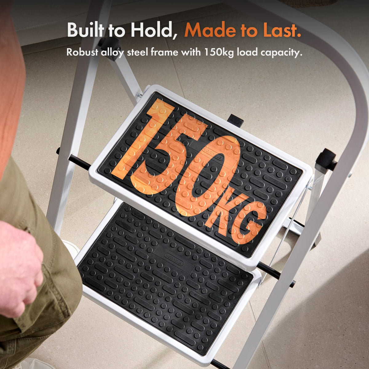 VonHaus 3 Step Ladder – Premium Quality Folding Step Ladder for DIY and Gardening - Anti Slip Feet, Easy to Store Ladder, 150KG Max Capacity - Durable Steel