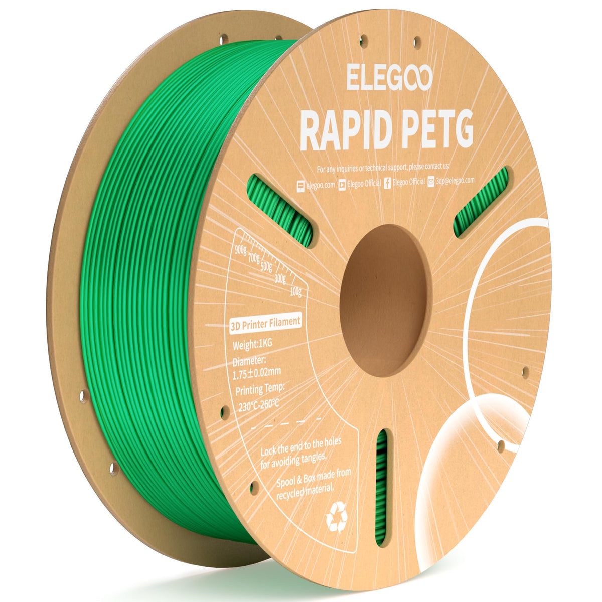 ELEGOO Rapid PETG 3D Printer Filament 1.75mm Black 1KG