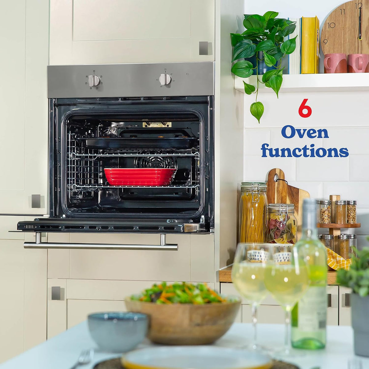 Russell Hobbs 70L, 60cm Wide, Single Electric Built-in Fan Oven and Grill in Stainless Steel, 6 Oven Functions, RHFEO7004SS