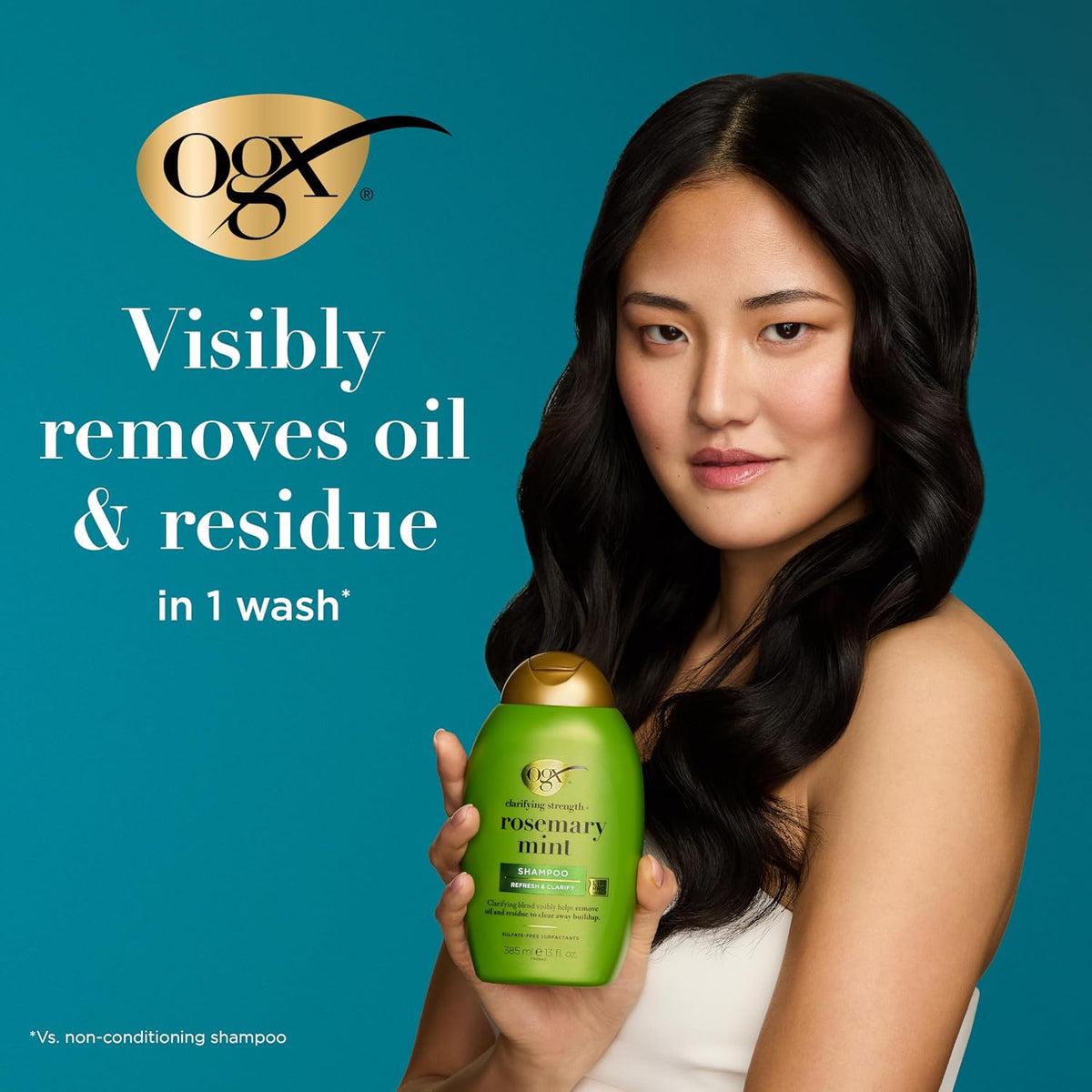 OGX Refreshing Scalp with Rosemary Mint Shampoo, Clarifying Blend to Remove Excess Oil and Residue, Clears Away Buildup, Sulfate Free, 385ml