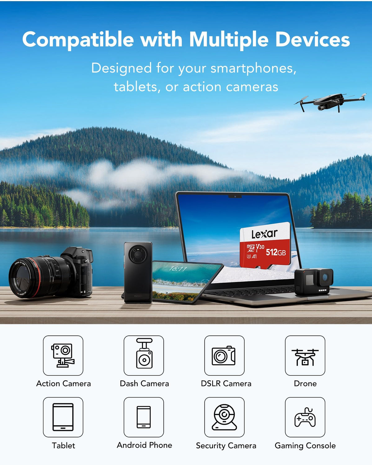 Lexar Micro SD Card 64GB E Series, Up to 100MB/s, microSDHC