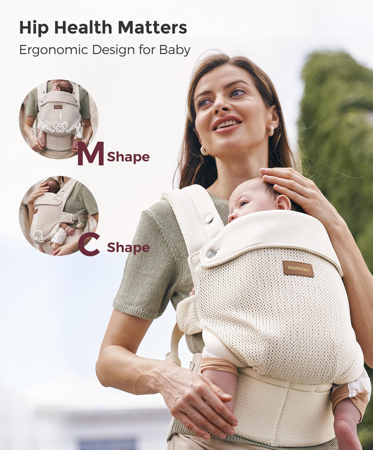 Momcozy Baby Carrier for 3-24M/3.2-20kg, Waist 64-127cm, Cotton Khaki