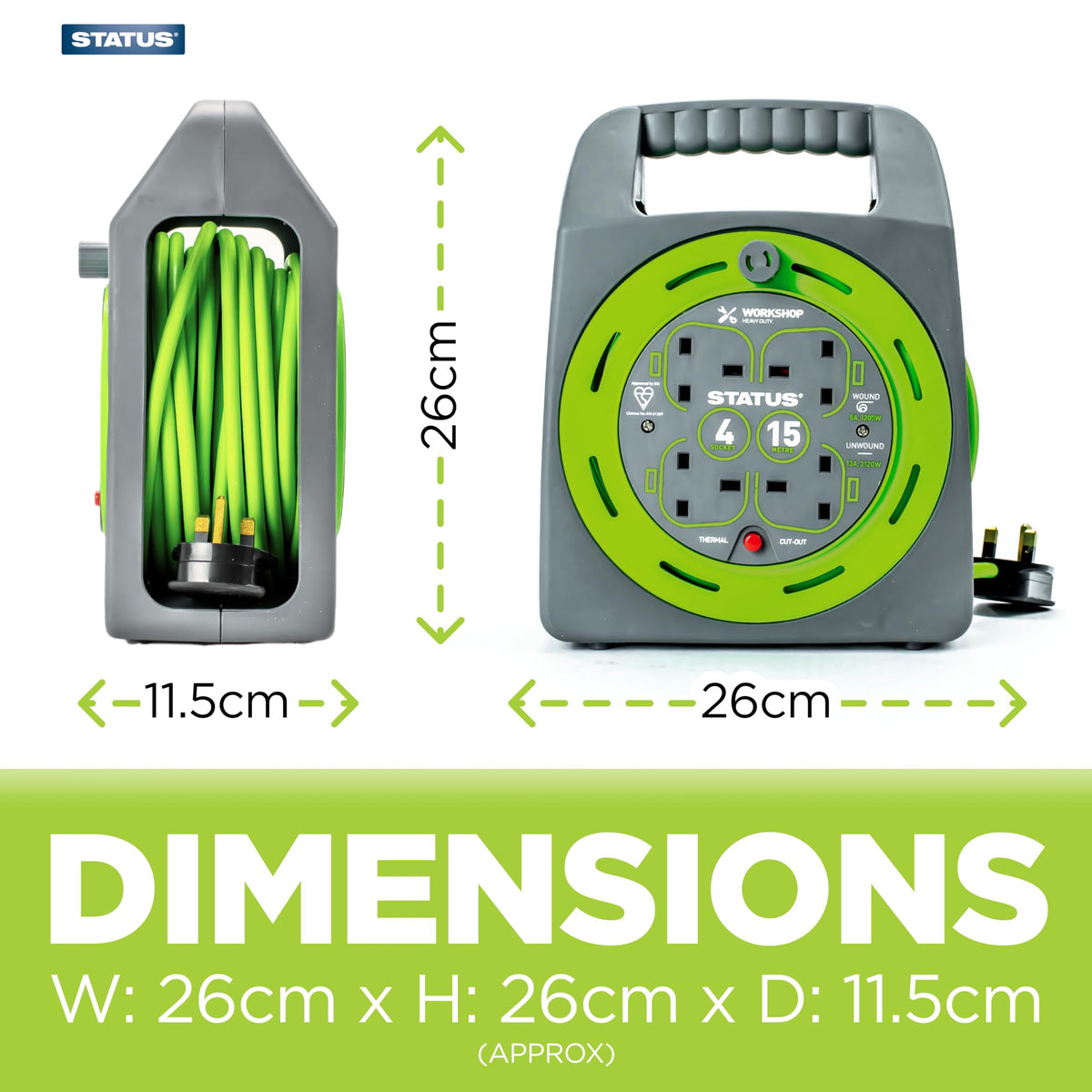 IONOS 2 Socket Cable Reel, 10m Outdoor Garden Extension Lead, DIY