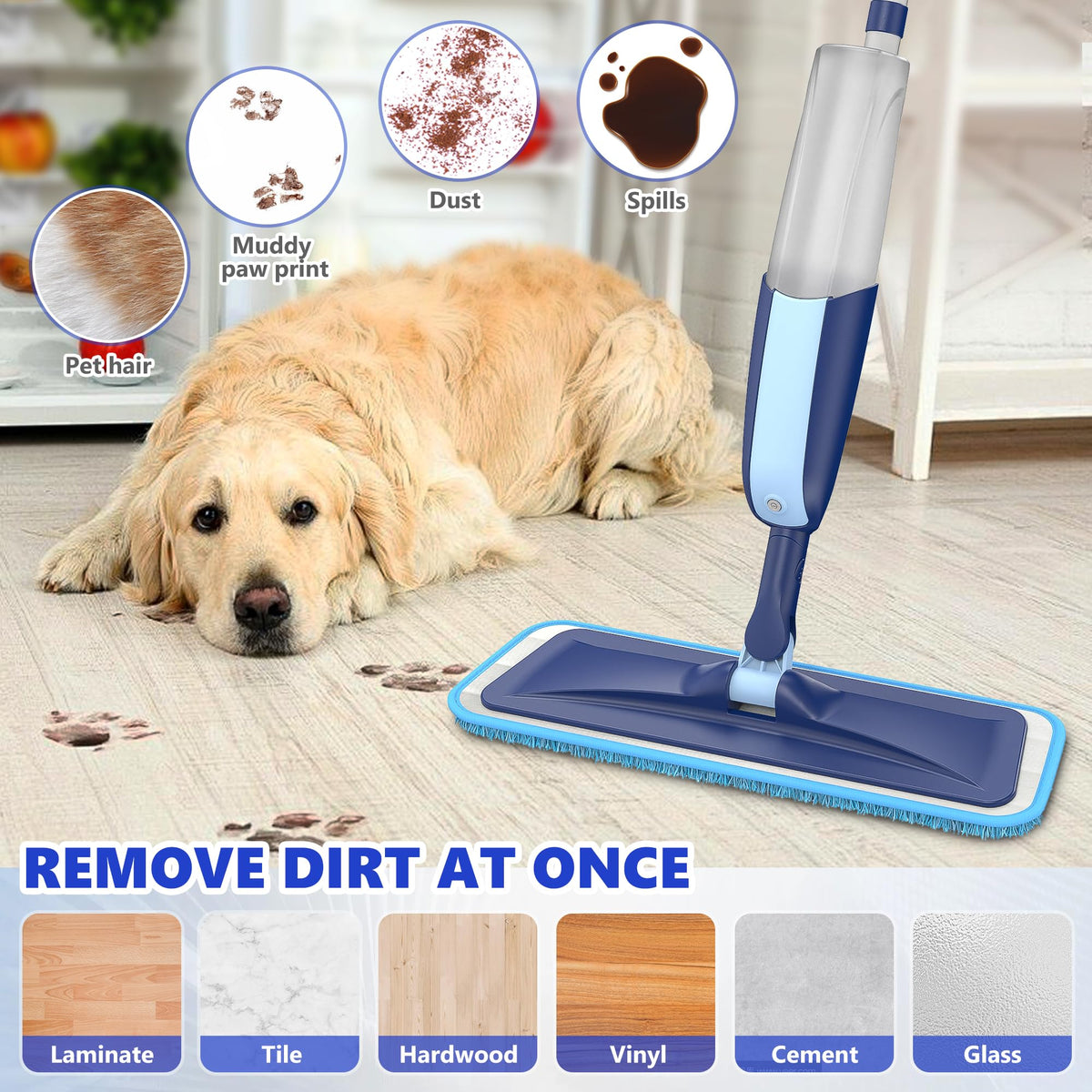 Microfiber Spray Mops for Floors Cleaning - Floor Mop with 4 Reusable Pads