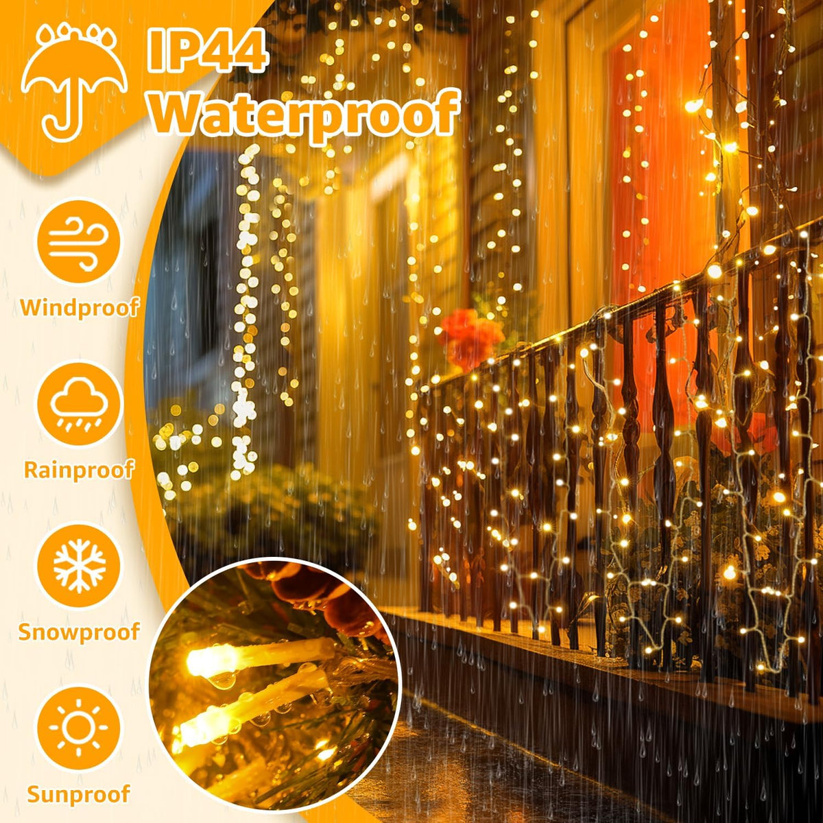 Ollny Fairy Lights Mains Powered 20m 200 LED Outdoor String Plug Remote