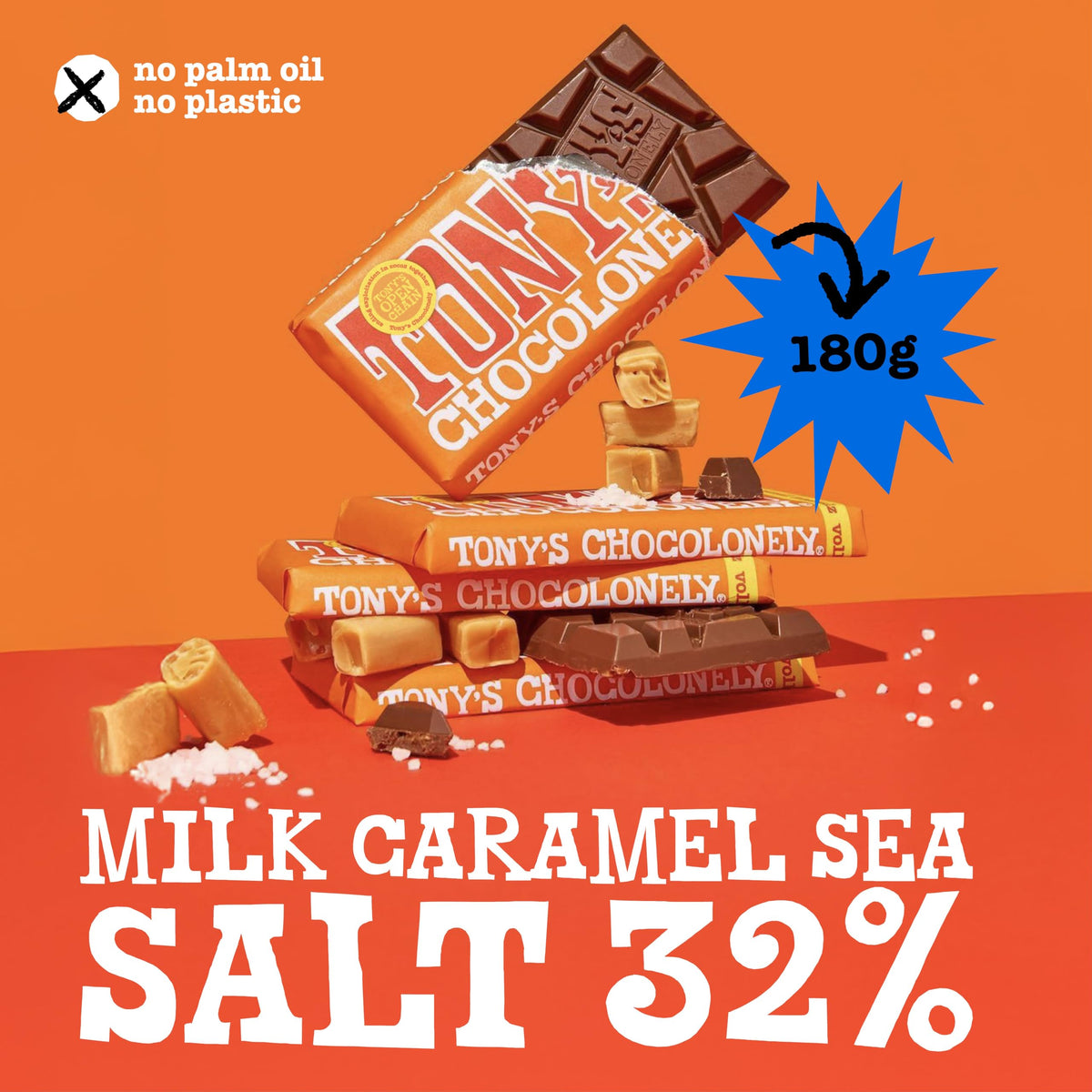 Tony's Chocolonely Milk Chocolate Bar - 180g Belgian Fairtrade Chocolate, Gift, 32% Cocoa, Vegetarian
