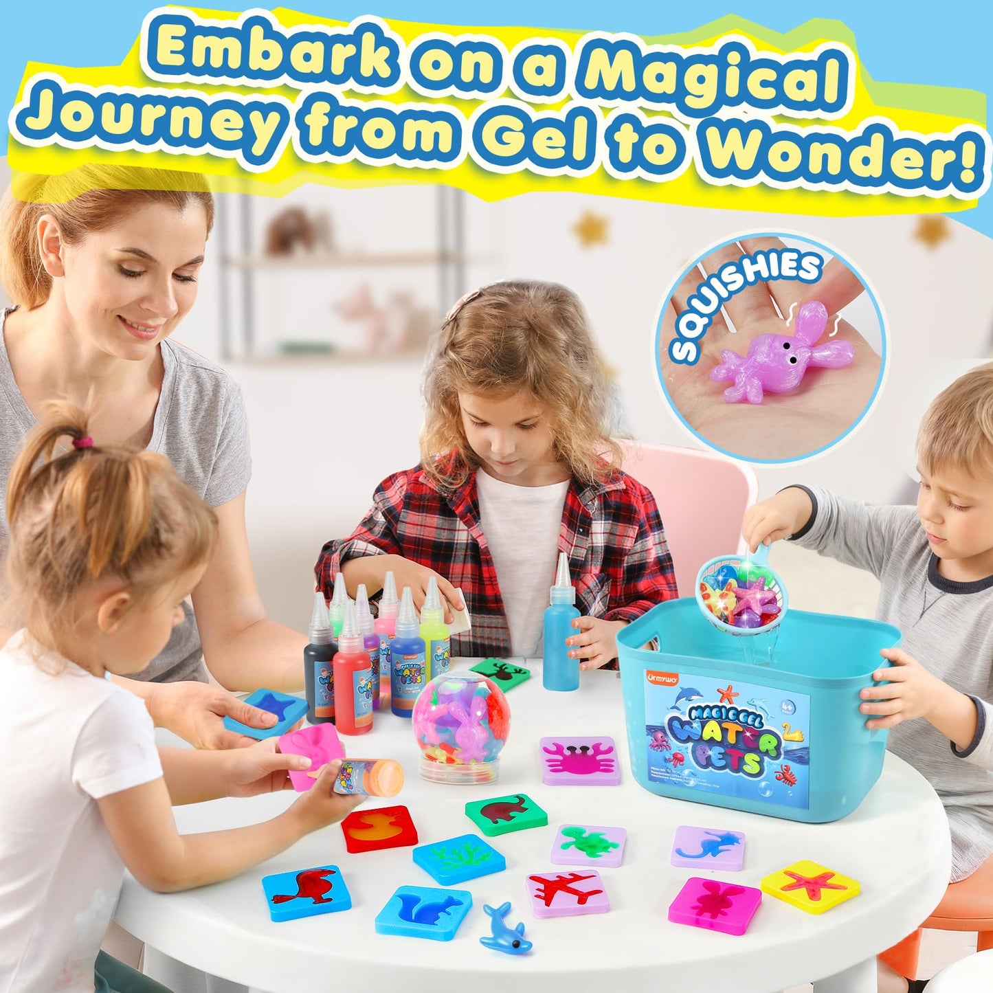 URMYWO Magic Water Elf Toy Kit, DIY 3D Magic Gel Pet Toy Set, 12 Gels & 10 Molds,Easter Gifts Craft & Art Kits for Kids 4 5 6 7 8 9 10 Years Old Mermaid Theme