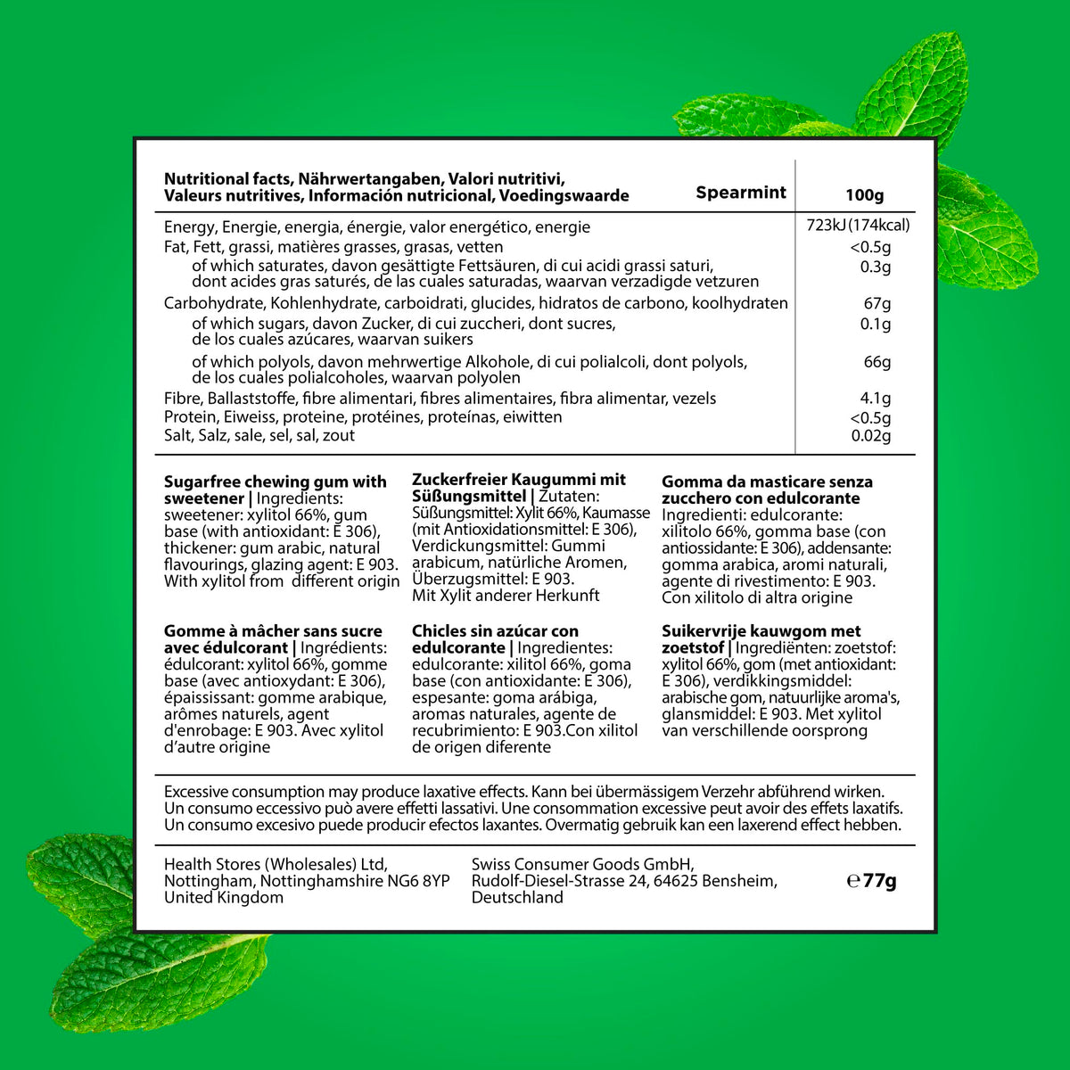 PUR Gum, Spearmint, Xylitol Gum, No Artificial flavour, 55 Count