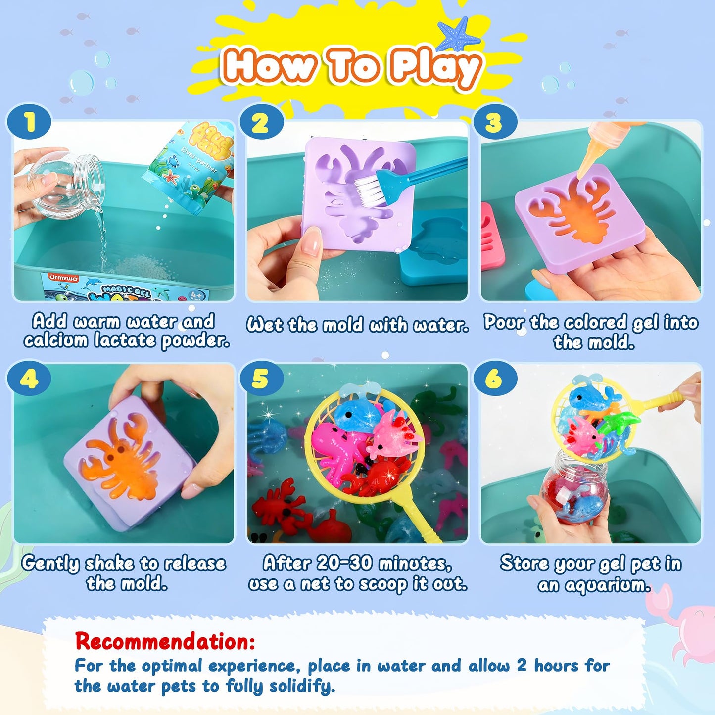URMYWO Magic Water Elf Toy Kit, DIY 3D Magic Gel Pet Toy Set, 12 Gels & 10 Molds,Easter Gifts Craft & Art Kits for Kids 4 5 6 7 8 9 10 Years Old Mermaid Theme