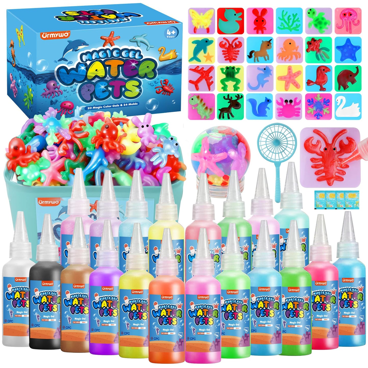 URMYWO Magic Water Elf Toy Kit, DIY 3D Magic Gel Pet Toy Set, 12 Gels & 10 Molds,Easter Gifts Craft & Art Kits for Kids 4 5 6 7 8 9 10 Years Old Mermaid Theme