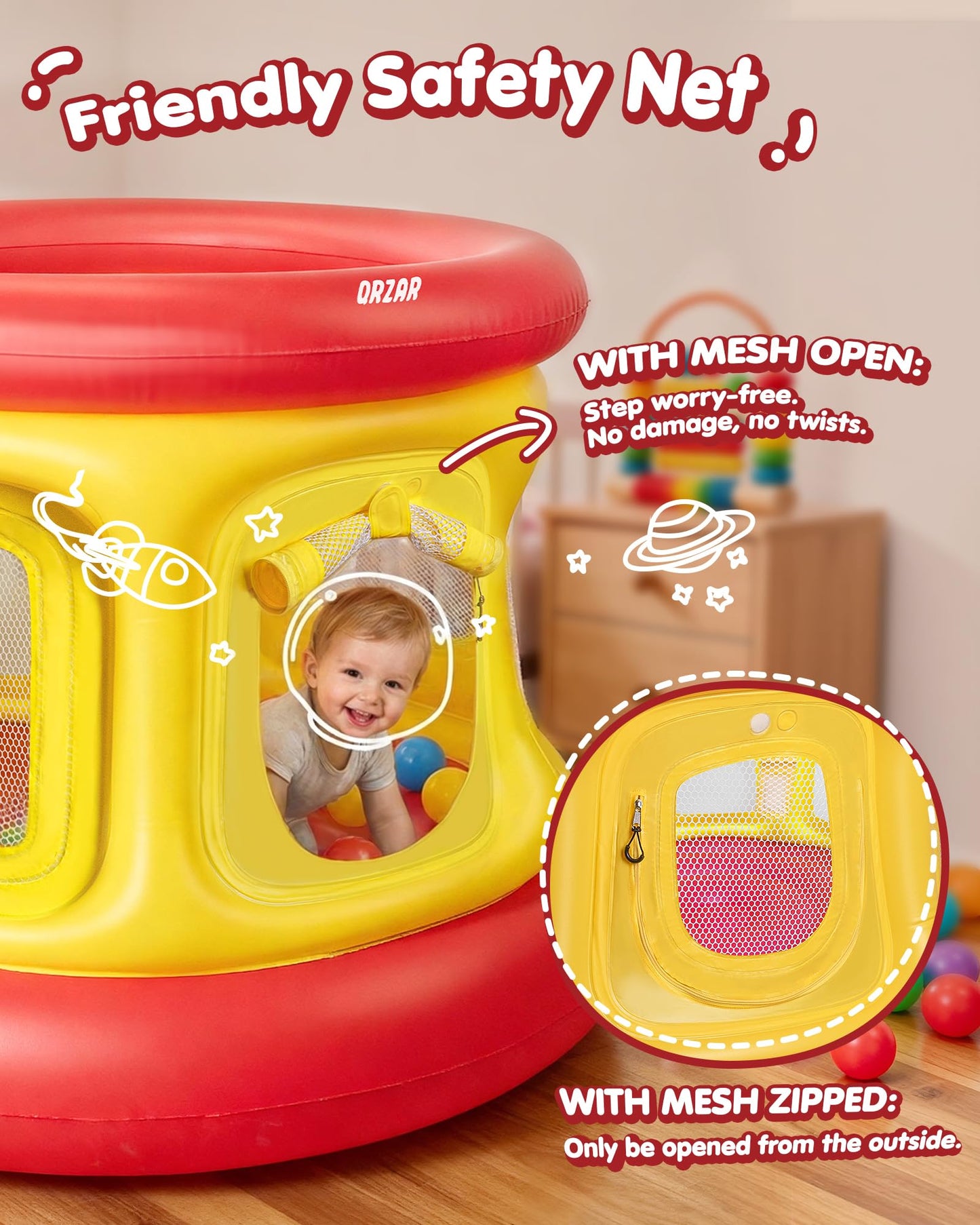 3-in-1 Inflatable Bounce House for Toddlers Under 4, Beautiful & Safe Bouncer with Ball Pit & Trampoline, Indoor/Outdoor Play Yard with Air Pump