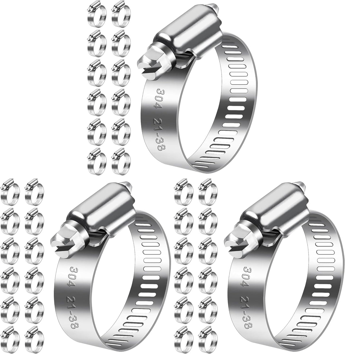 Bolatus Hose Clips 21-38 mm, 12 Pcs Hose Clamp Stainless Steel 304