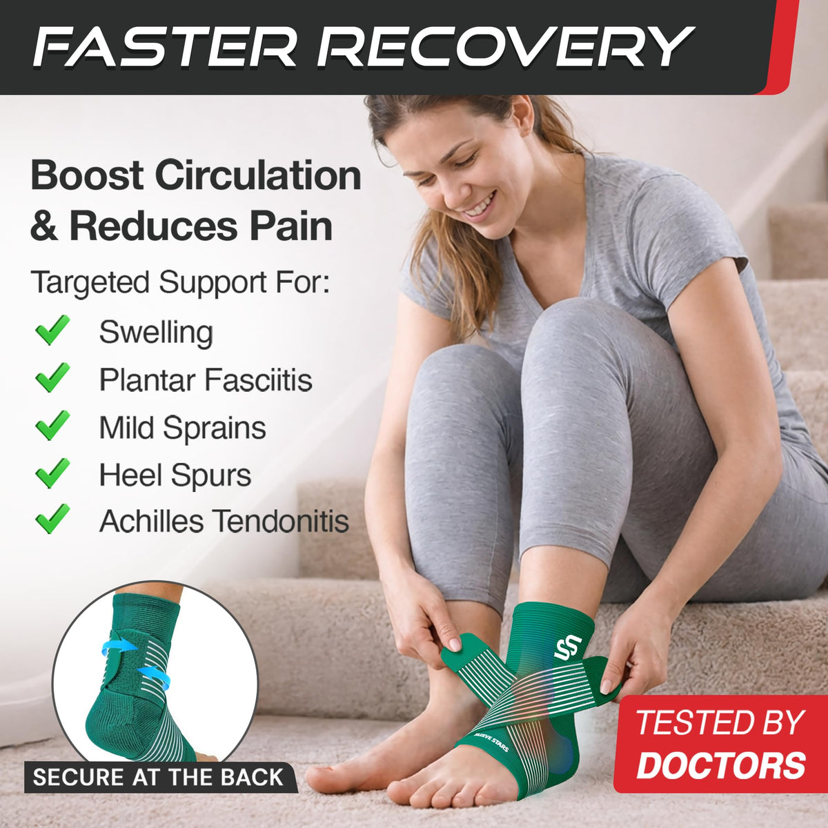 Sleeve Stars Ankle Brace Men & Women Support (Single/L:12"-13"/Black)