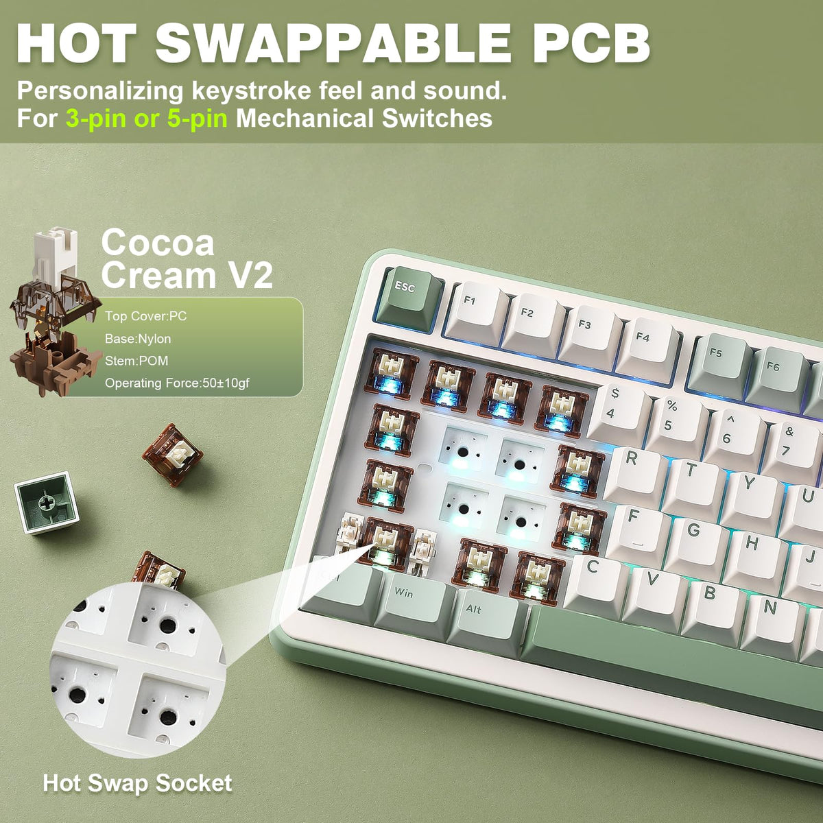 YUNZII B75 PRO 75% Wireless Mechanical Keyboard (Black Heart,Cocoa Switch)