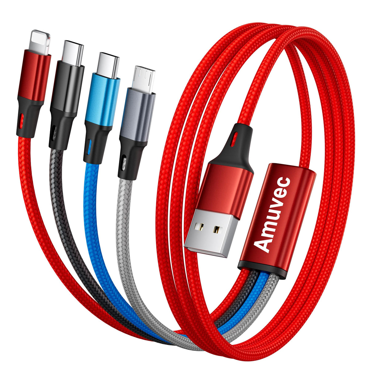 Amuvec Multi Charger Cable, 4 in 1 Fast Phone Charger Cables 1.2M Red