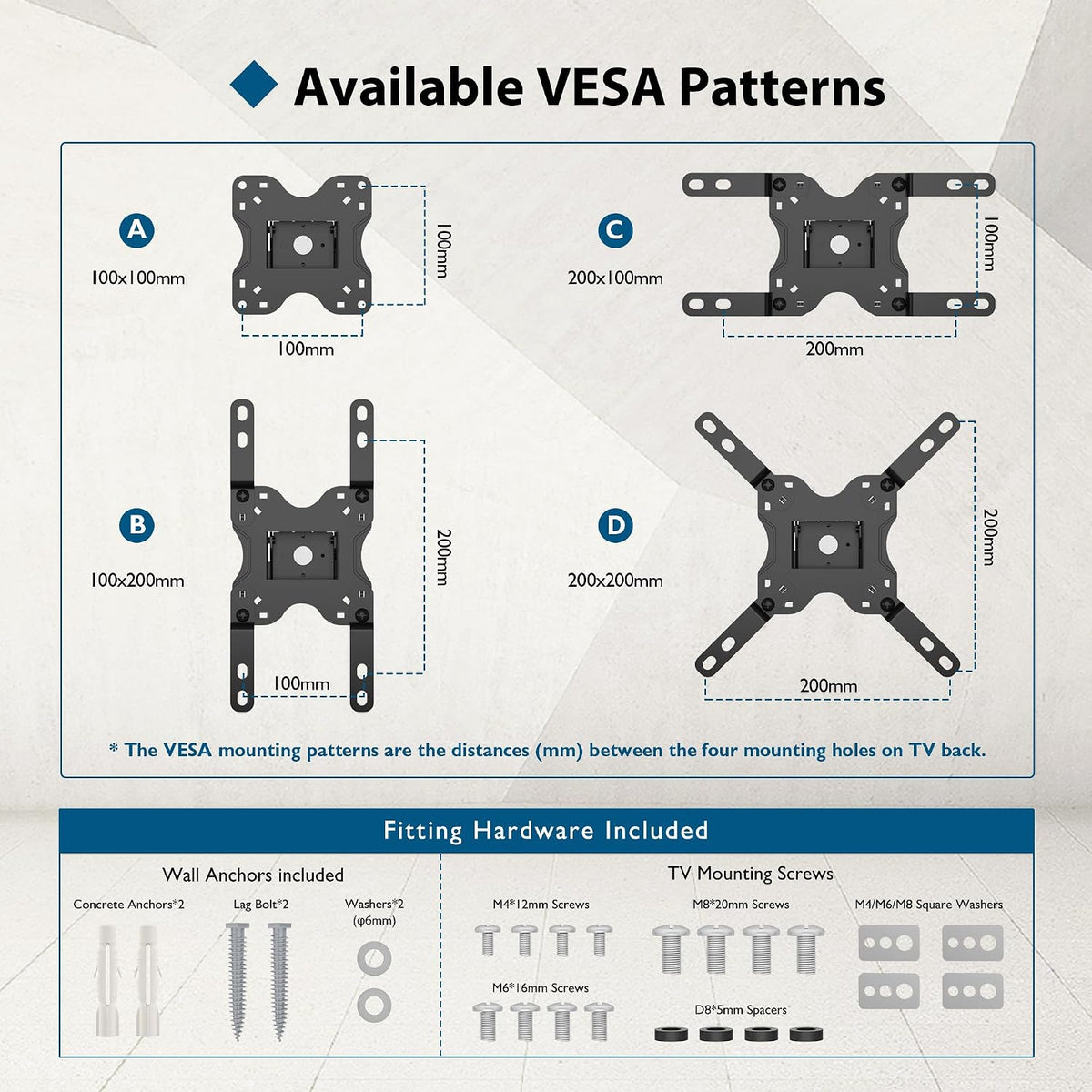 BONTEC TV Wall Bracket for Most 13-42 Inch TV, Adjustable TV Wall Mount, Tilt, Swivel, 360°Rotation, VESA 200x200mm up to 20kg, Universal TV Mount with Safety Screws, Bubble Level, Cable Ties Included