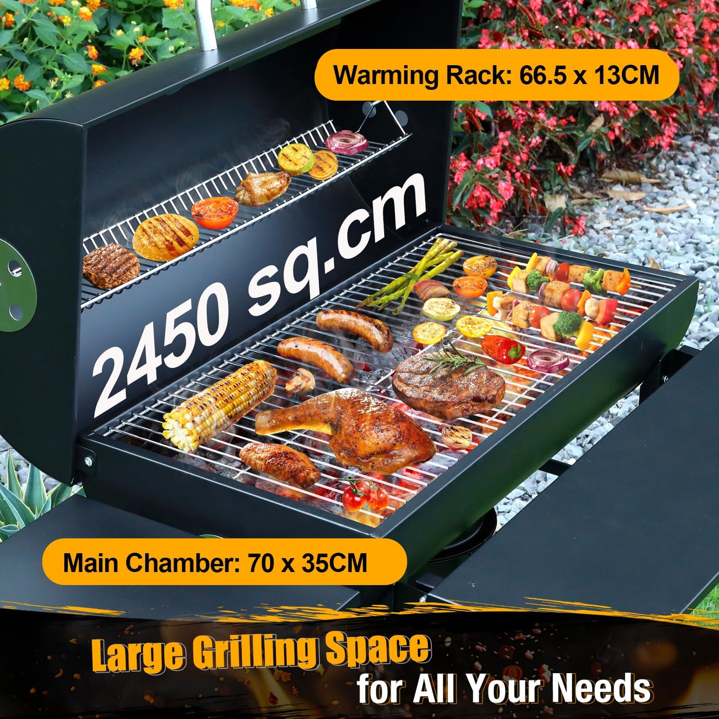 Charcoal BBQ Grill With Offset Smoker: Large Oil Drum Barbecue Barrel Grill For Outdoor Garden