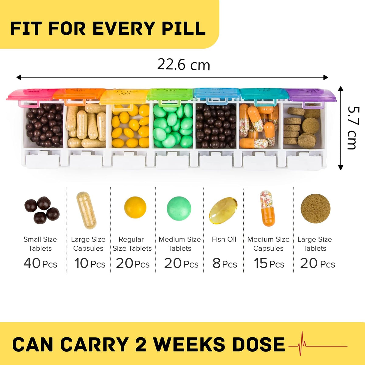 Portable Weekly Pill Box Organiser | Easy to Open 7 Day Premium Quality Tablet Box | Travel Pill Case with Push Button Pop Open Lids |Tablet Organiser for Vitamins, Supplements & Medicine Mark Curve